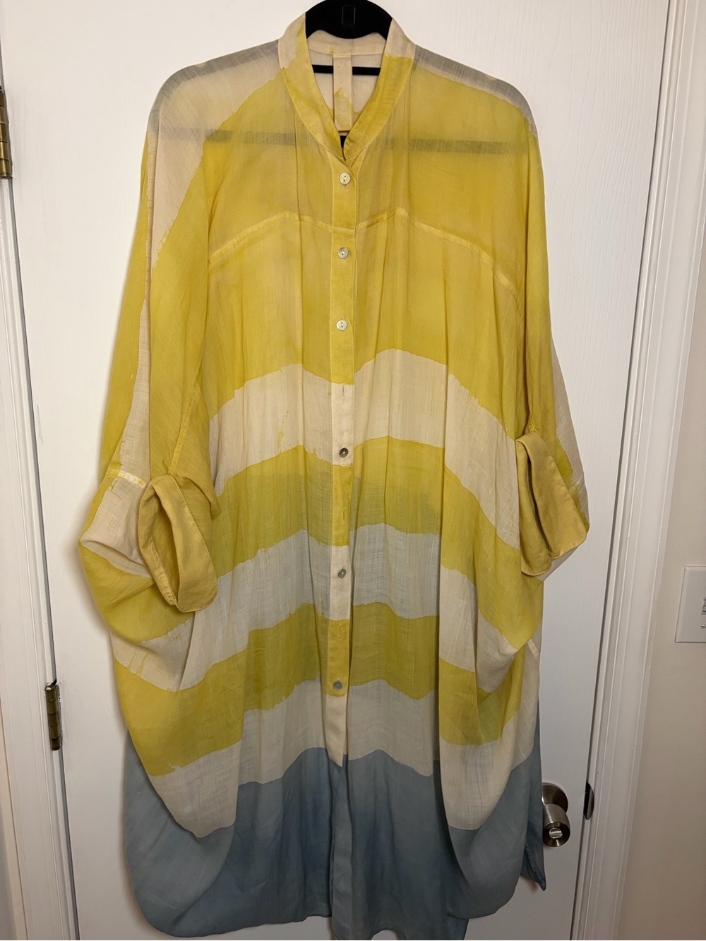 Yellow and Cream Oversized Button-Down Shirt Dress